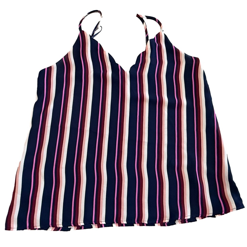 Socialite Small Striped V-Neck Cami Tank Top Navy Pink White Sleeveless Women’s